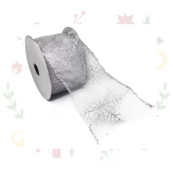 Cinta Navideña De Tull Estampado de 2.5"
