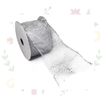 Cinta Navideña De Tull Estampado de 2.5"