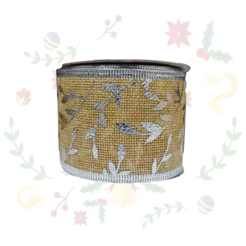 Cinta Navideña De Yute Con Estampado De Hojas