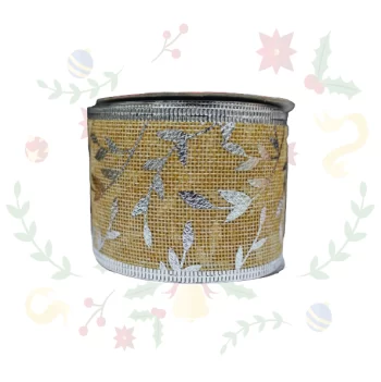 Cinta Navideña De Yute Con Estampado De Hojas
