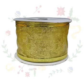 Cinta Navideña Alambrada De Tul Escocés Dorado