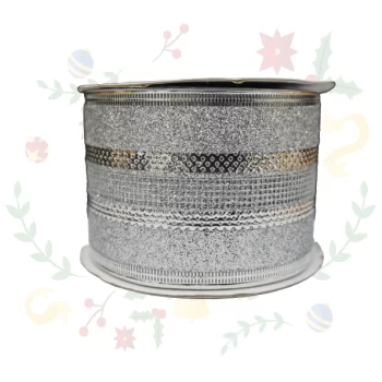 Cinta Malla Navideña Alambrada Color Plata De 6.3Cms X 10Yds