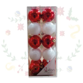 Caja de Bolas Navideñas Rojas y Blancas de 6cm x 20und