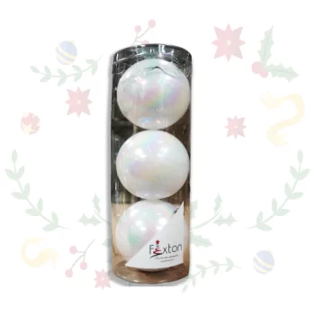 Tubo De Bolas Navideñas Blancas Irizadas De 10cm  X 3unds